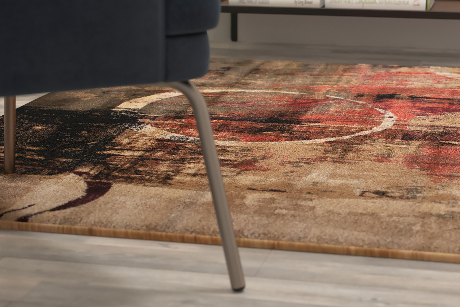 BLNK Caldor Collection Abstract Olefin Area Rug with Jute Backing - Warm Beige/Green/Red, 5'W x 7'L