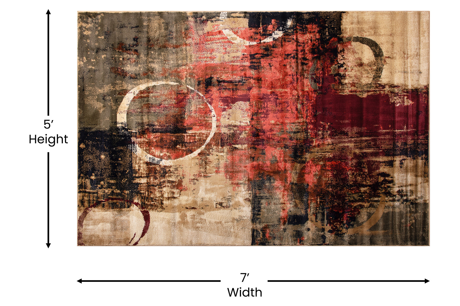 BLNK Caldor Collection Abstract Olefin Area Rug with Jute Backing - Warm Beige/Green/Red, 5'W x 7'L