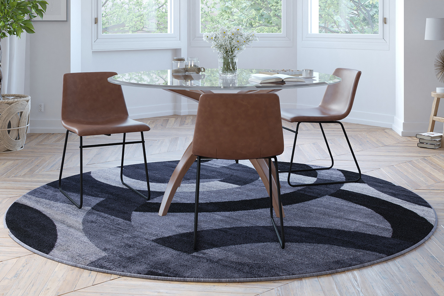 BLNK - Harken Collection Geometric Round Olefin Area Rug with Jute Backing