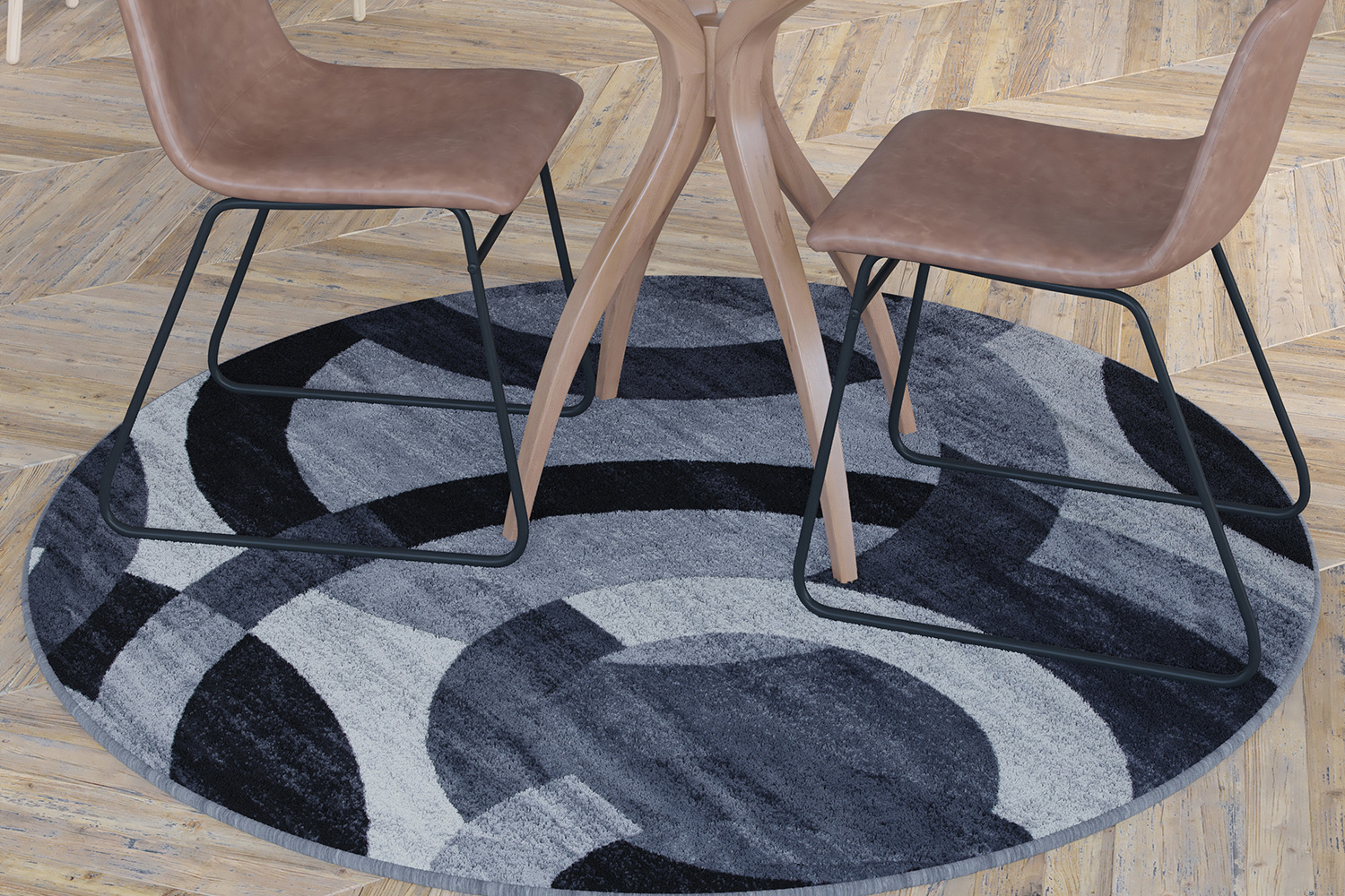 BLNK Harken Collection Geometric Round Olefin Area Rug with Jute Backing - Black/Gray, 5'W x 5'L