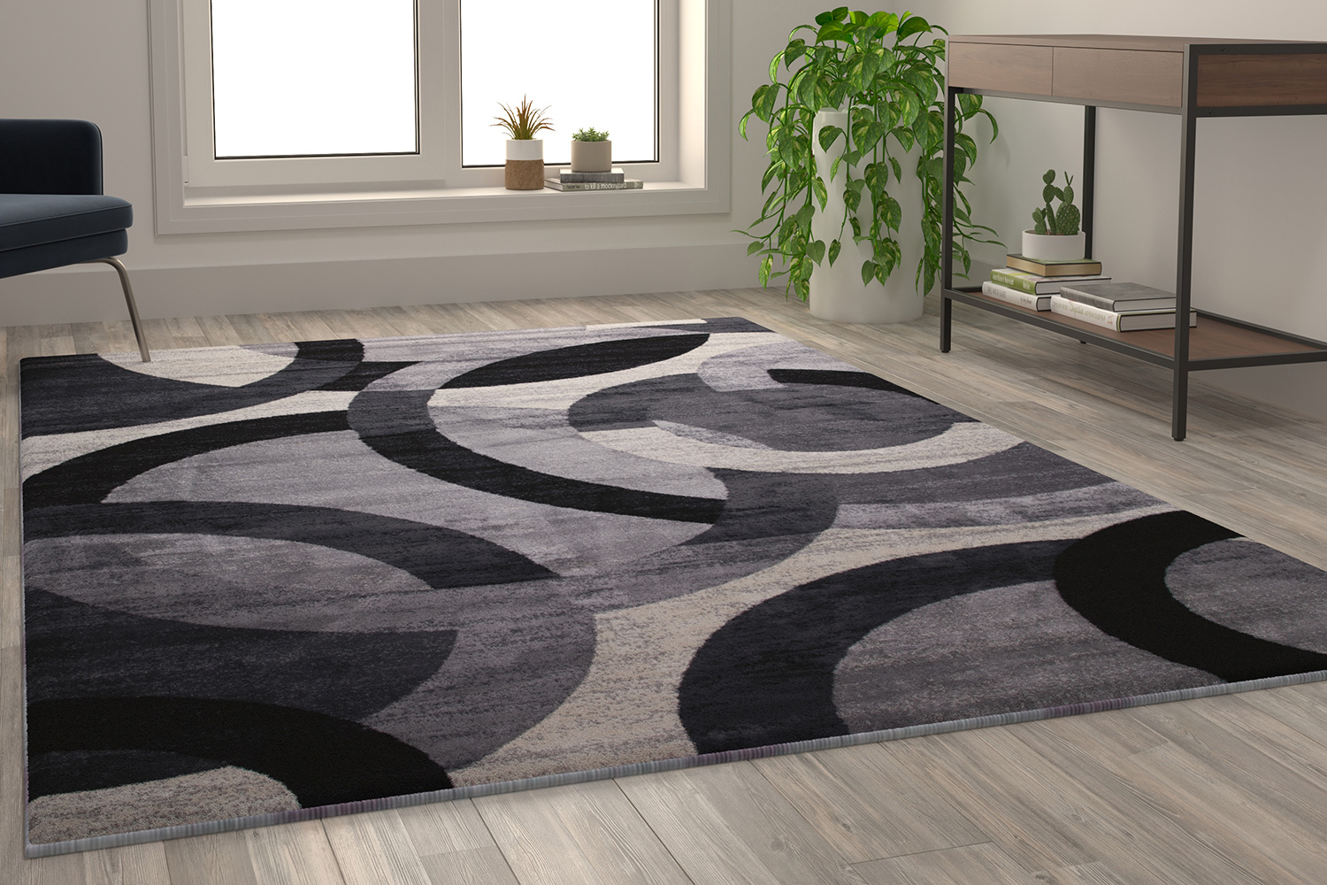 BLNK Harken Collection Geometric Olefin Area Rug with Jute Backing - Black/Gray, 6'W x 9'L