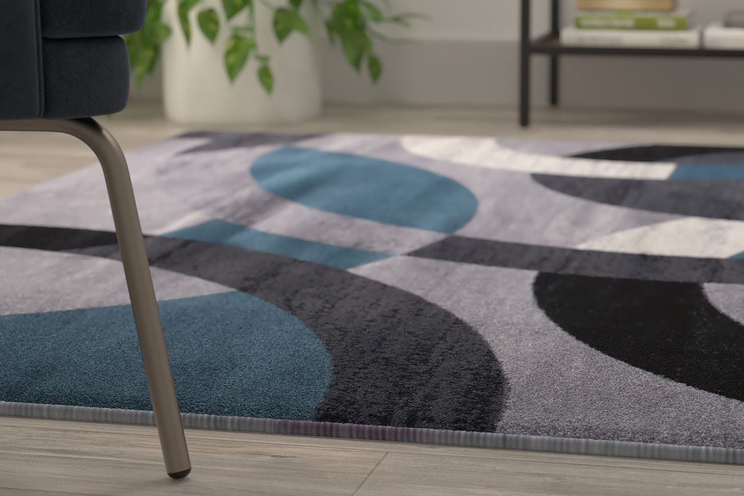 BLNK Harken Collection Geometric Olefin Area Rug with Jute Backing - Blue/Gray, 5'W x 7'L