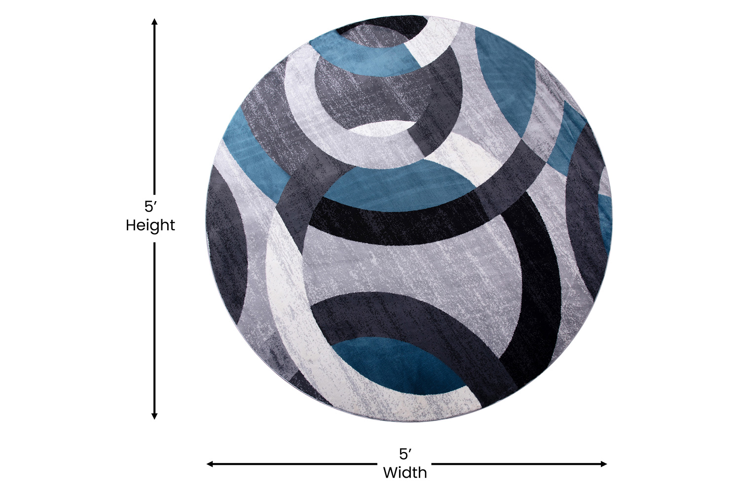 BLNK Harken Collection Geometric Round Olefin Area Rug with Jute Backing - Blue/Gray, 5'W x 5'L