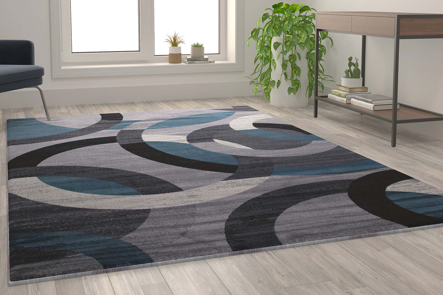 BLNK Harken Collection Geometric Olefin Area Rug with Jute Backing - Blue/Gray, 6'W x 9'L