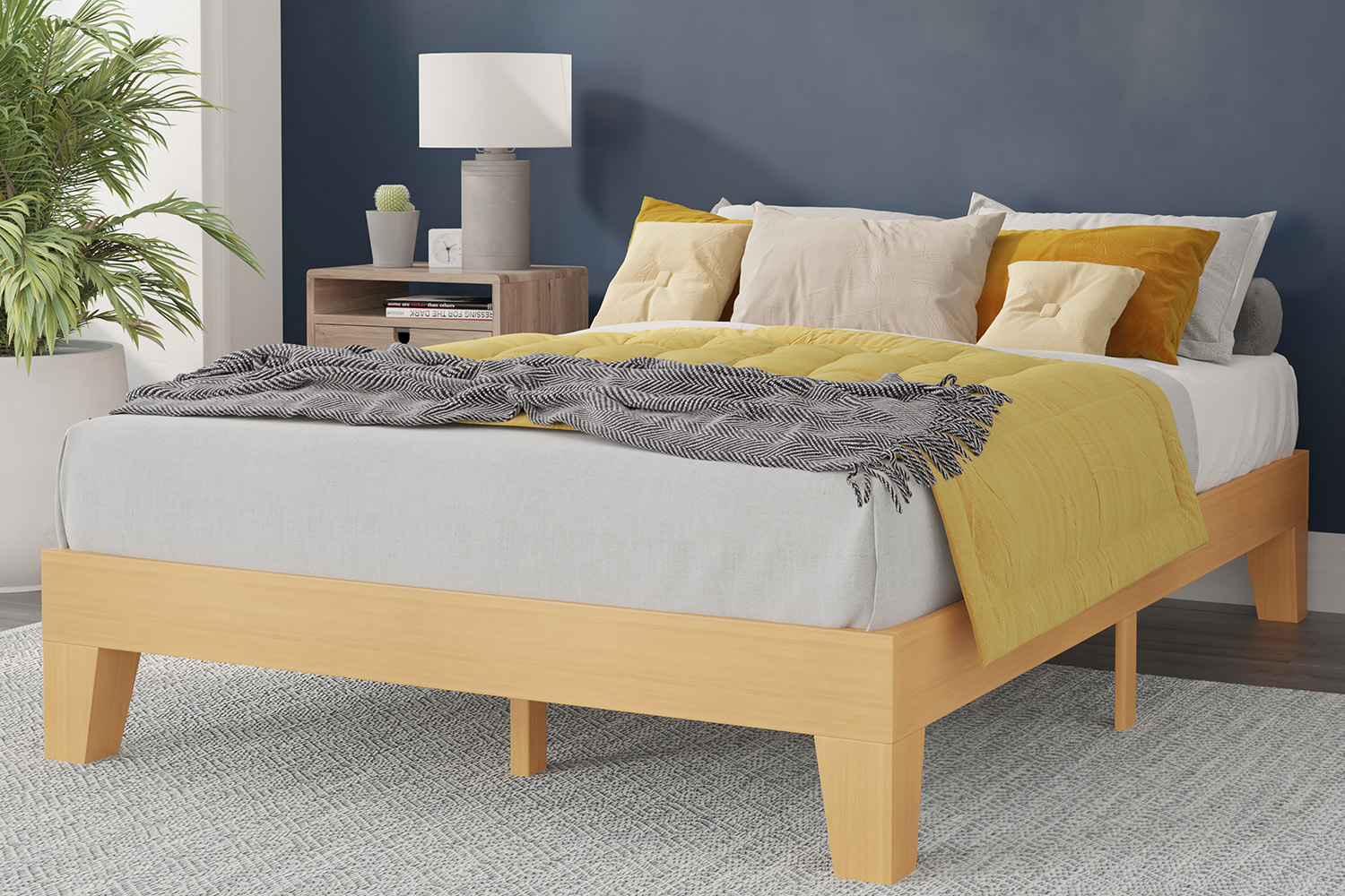 BLNK Evelyn Wood Platform Bed with Wooden Support Slats