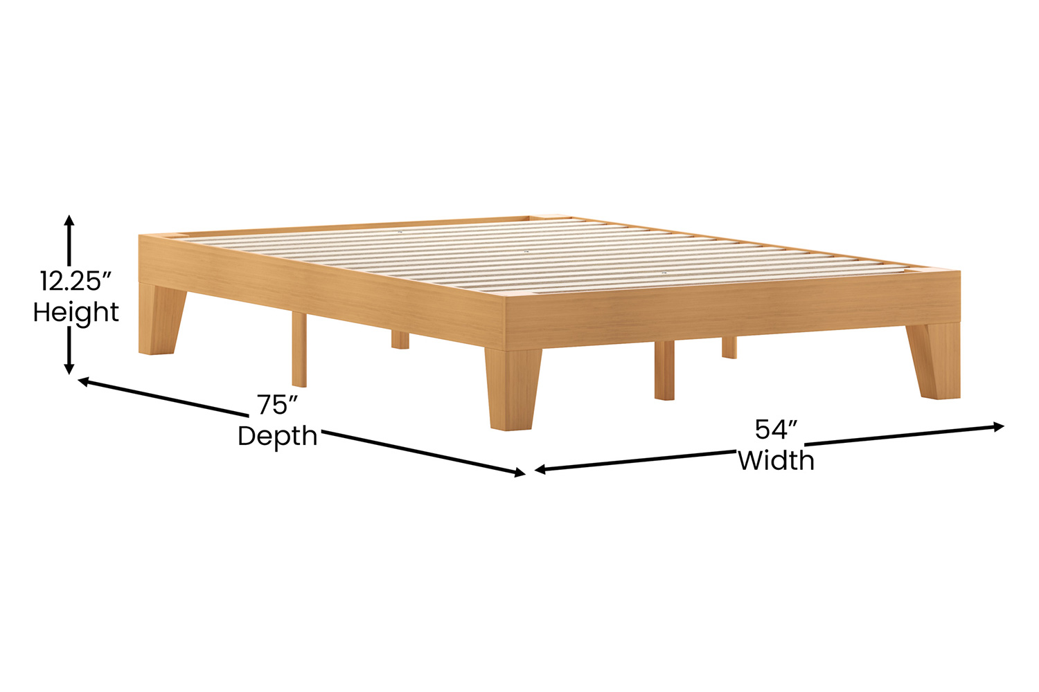 BLNK Evelyn Wood Platform Bed with Wooden Support Slats - Natural Pine, Full Size