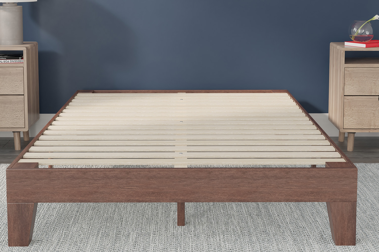 BLNK Evelyn Wood Platform Bed with Wooden Support Slats - Walnut, Full Size