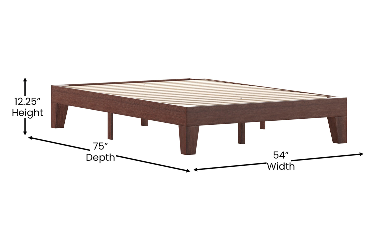 BLNK Evelyn Wood Platform Bed with Wooden Support Slats - Walnut, Full Size