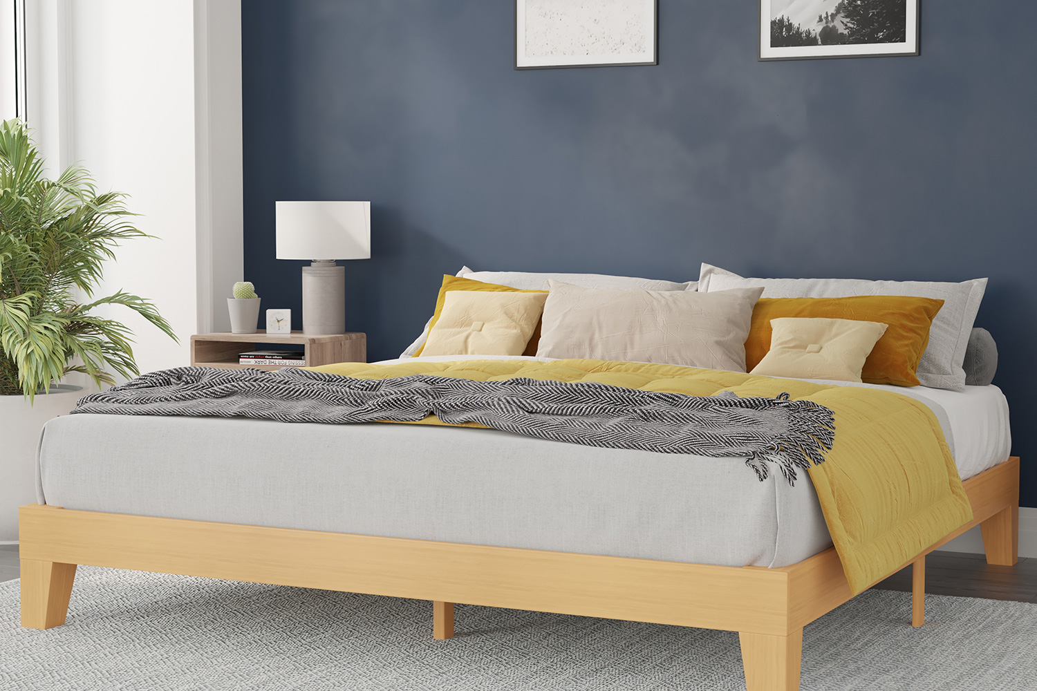 BLNK Evelyn Wood Platform Bed with Wooden Support Slats