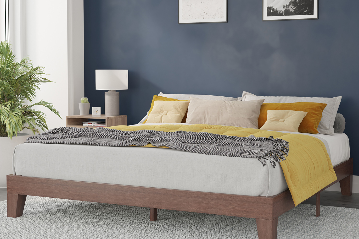 BLNK Evelyn Wood Platform Bed with Wooden Support Slats