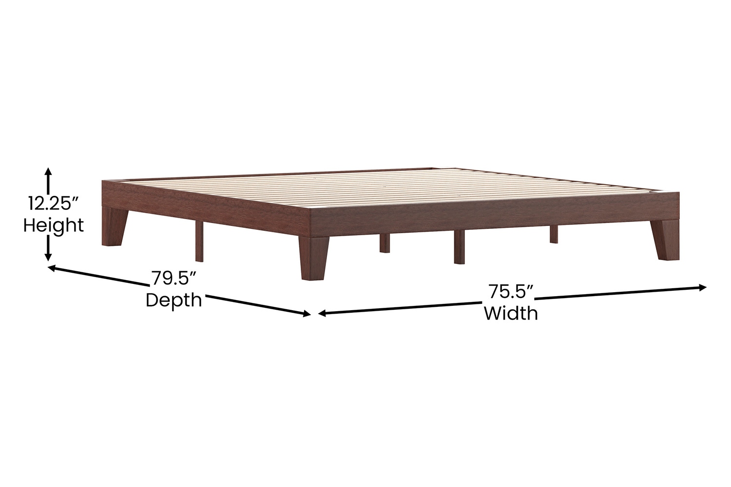 BLNK Evelyn Wood Platform Bed with Wooden Support Slats - Walnut, King Size