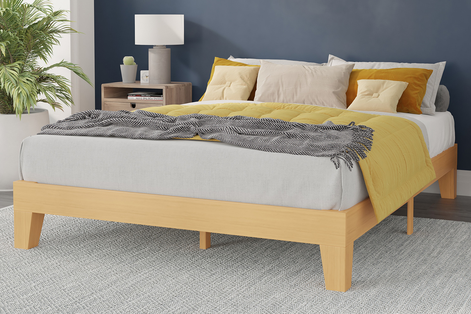 BLNK Evelyn Wood Platform Bed with Wooden Support Slats