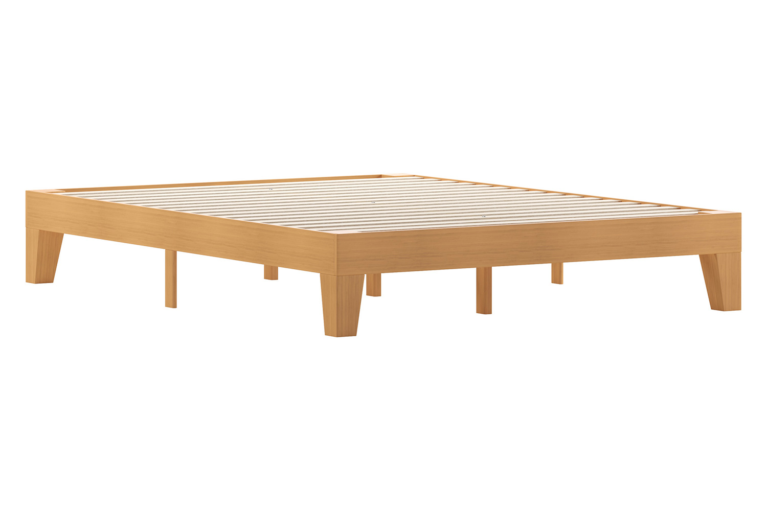 BLNK Evelyn Wood Platform Bed with Wooden Support Slats - Natural Pine, Queen Size