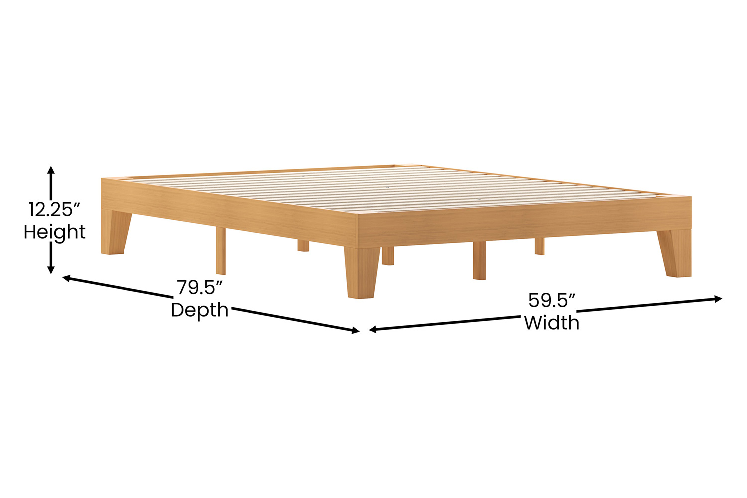 BLNK Evelyn Wood Platform Bed with Wooden Support Slats - Natural Pine, Queen Size