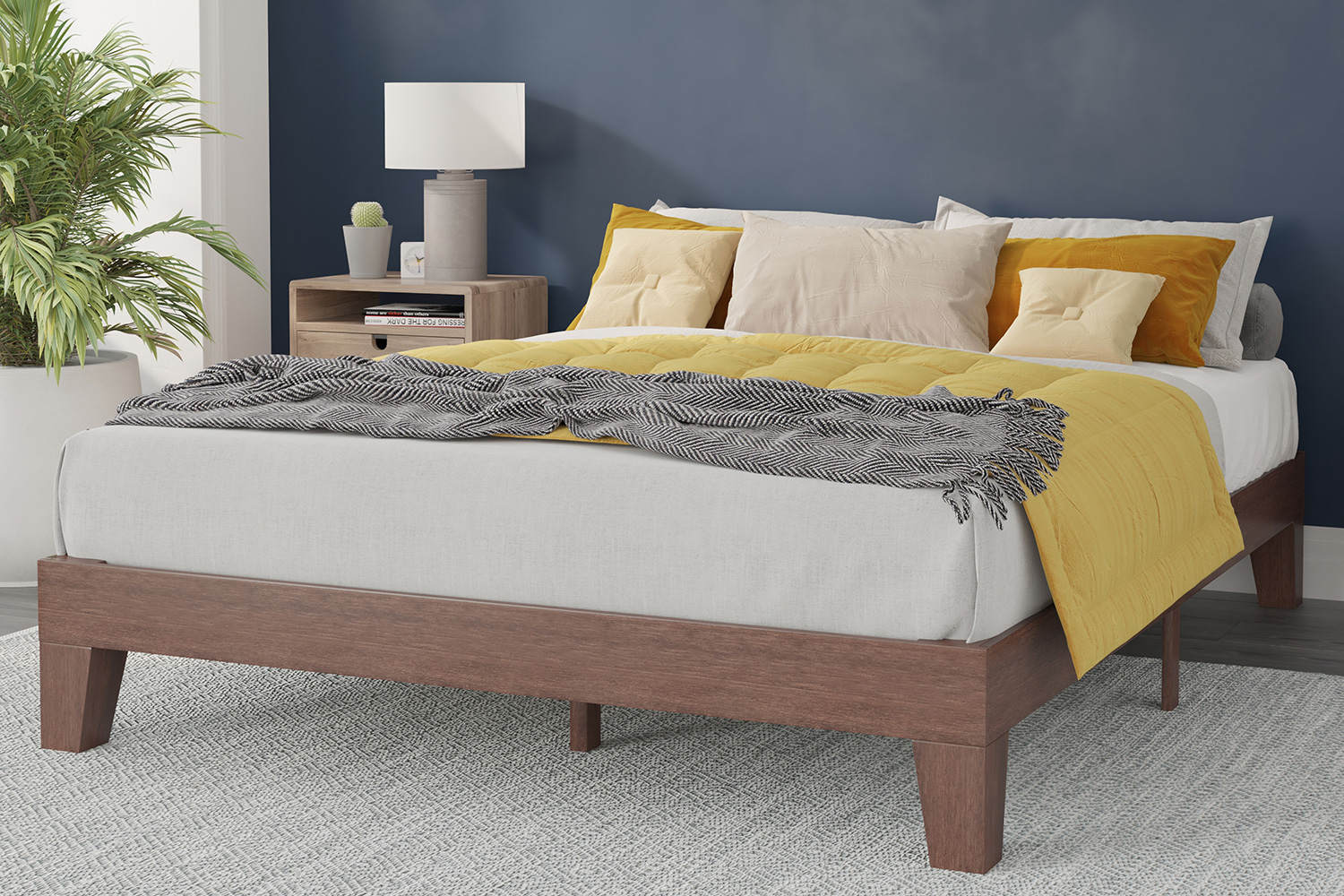 BLNK Evelyn Wood Platform Bed with Wooden Support Slats