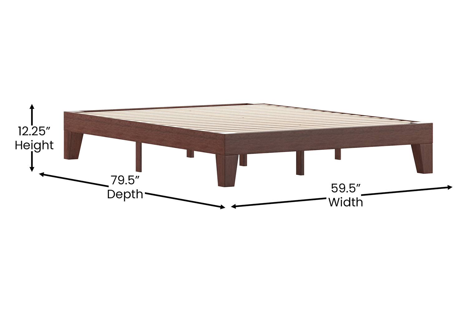 BLNK Evelyn Wood Platform Bed with Wooden Support Slats - Walnut, Queen Size