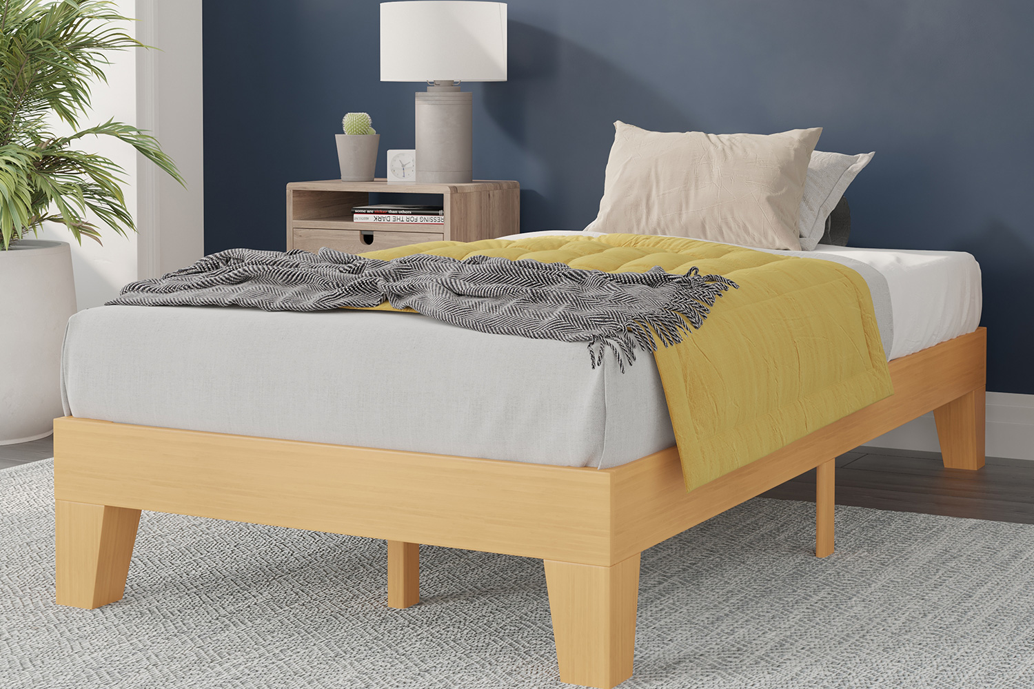 BLNK Evelyn Wood Platform Bed with Wooden Support Slats