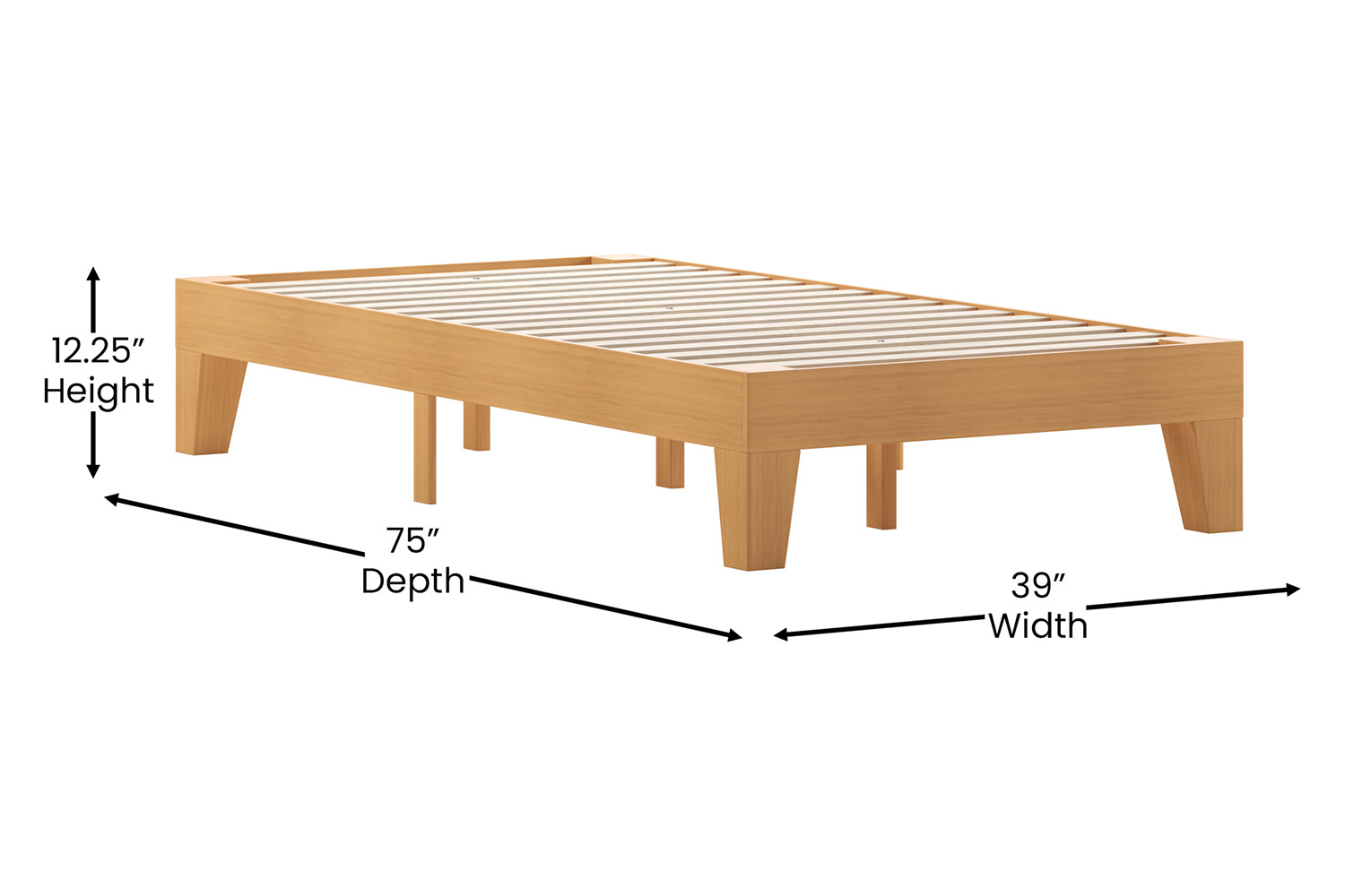 BLNK Evelyn Wood Platform Bed with Wooden Support Slats - Natural Pine, Twin Size