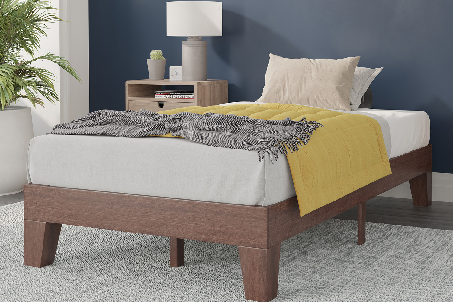 BLNK Evelyn Wood Platform Bed with Wooden Support Slats