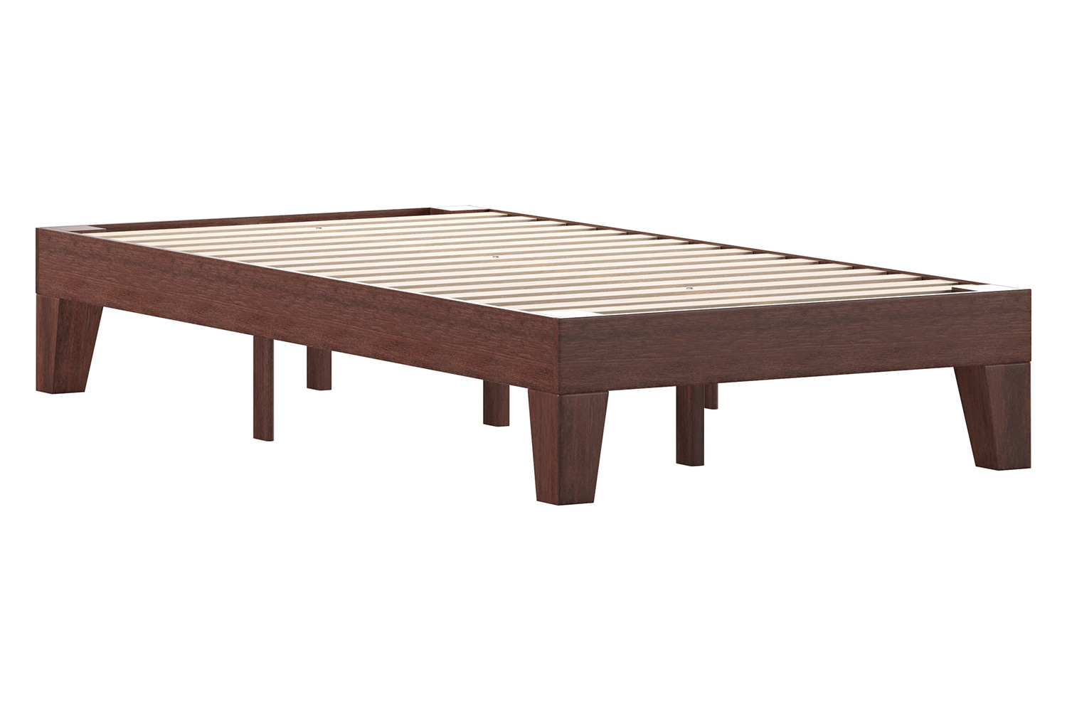 BLNK Evelyn Wood Platform Bed with Wooden Support Slats - Walnut, Twin Size