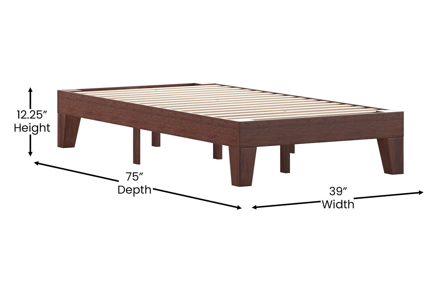 BLNK Evelyn Wood Platform Bed with Wooden Support Slats - Walnut, Twin Size