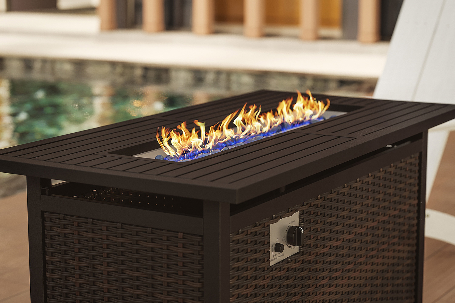 BLNK Olympia Outdoor 50000 BTU Propane Gas Firepit Table with Stainless Steel Tabletop