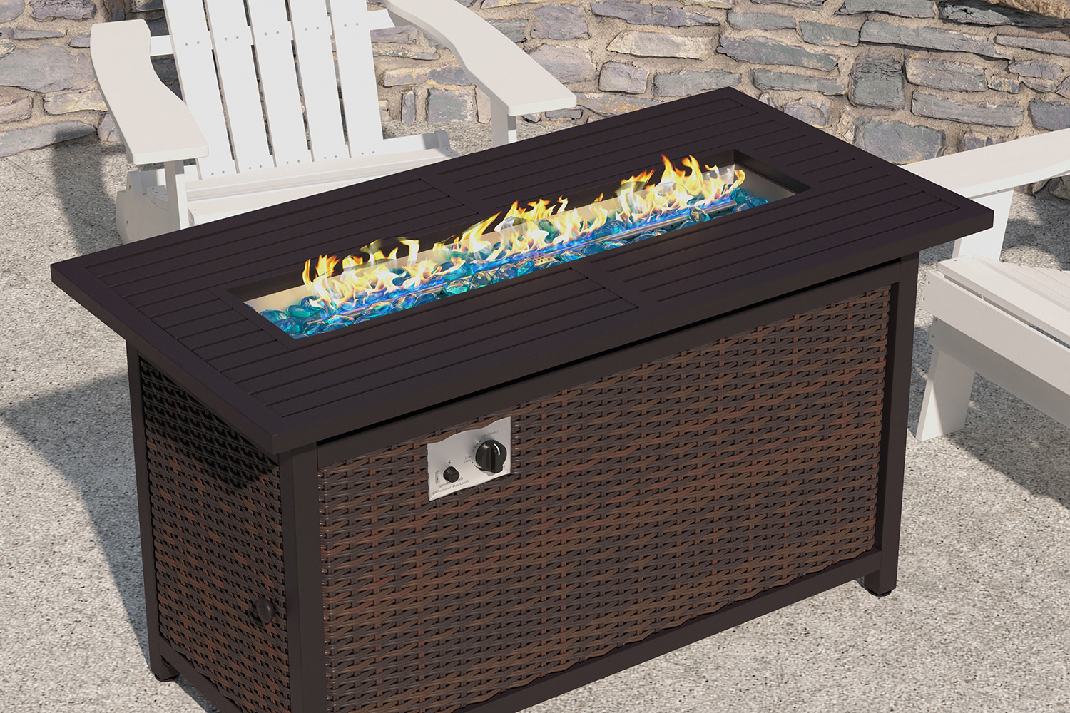 BLNK Olympia Outdoor 50000 BTU Propane Gas Firepit Table with Stainless Steel Tabletop - 45"W