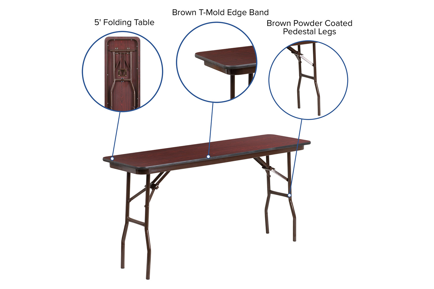 BLNK Frankie Mahogany Melamine Laminate Folding Training Table - 5'L