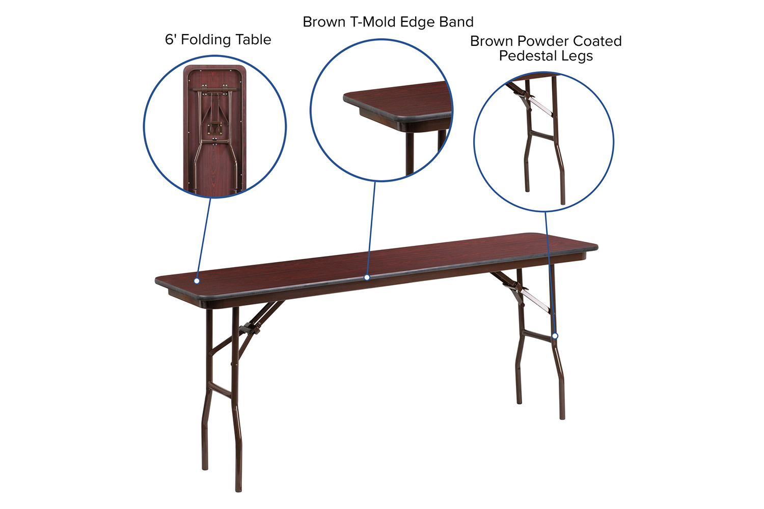 BLNK Frankie Mahogany Melamine Laminate Folding Training Table - 6'L