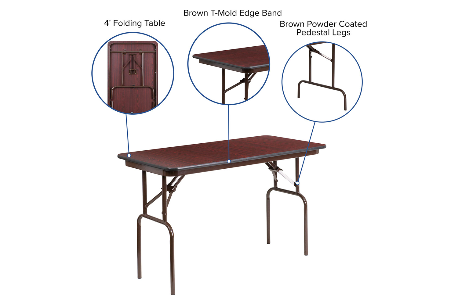 BLNK Frankie Mahogany Melamine Laminate Folding Banquet Table - 2'W x 4'L