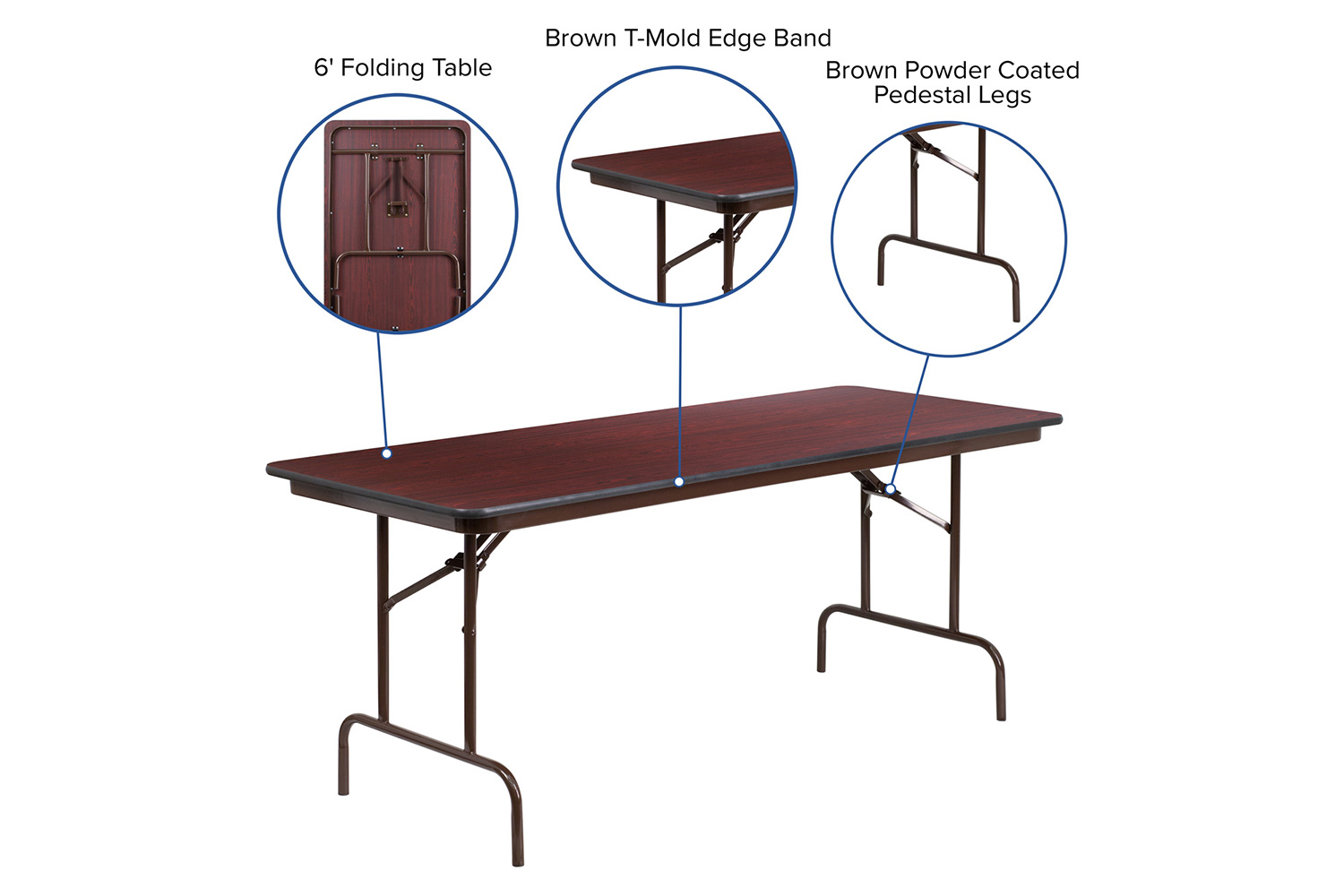 BLNK Floyd Mahogany HP Laminate Folding Banquet Table - 2.5'W x 6'L