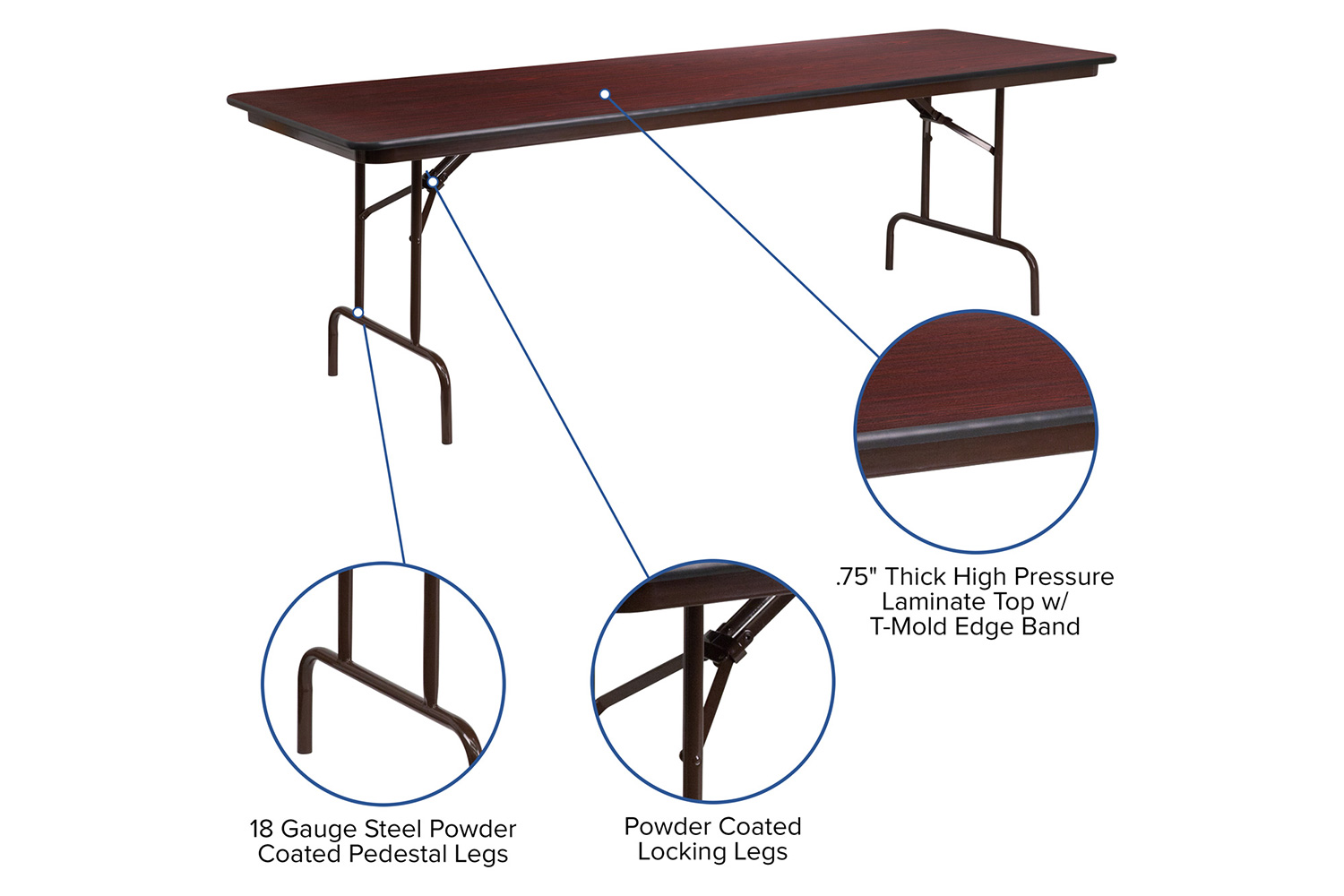 BLNK Floyd Mahogany HP Laminate Folding Banquet Table - 2.5'W x 8'L