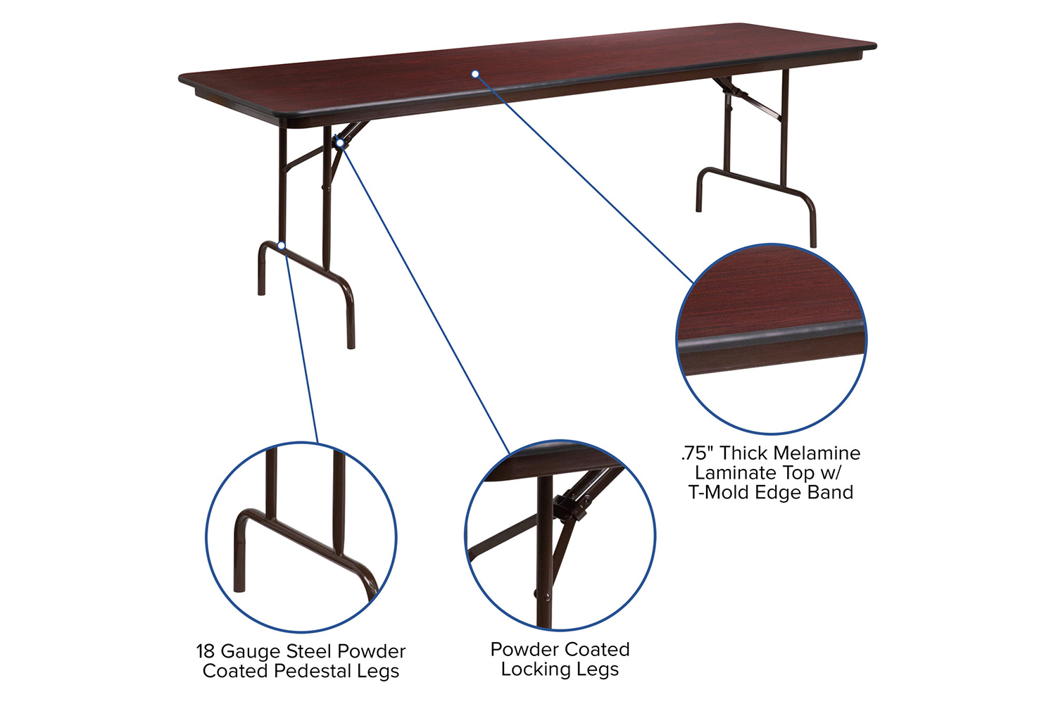 BLNK Frankie Mahogany Melamine Laminate Folding Banquet Table - 2.5'W x 8'L