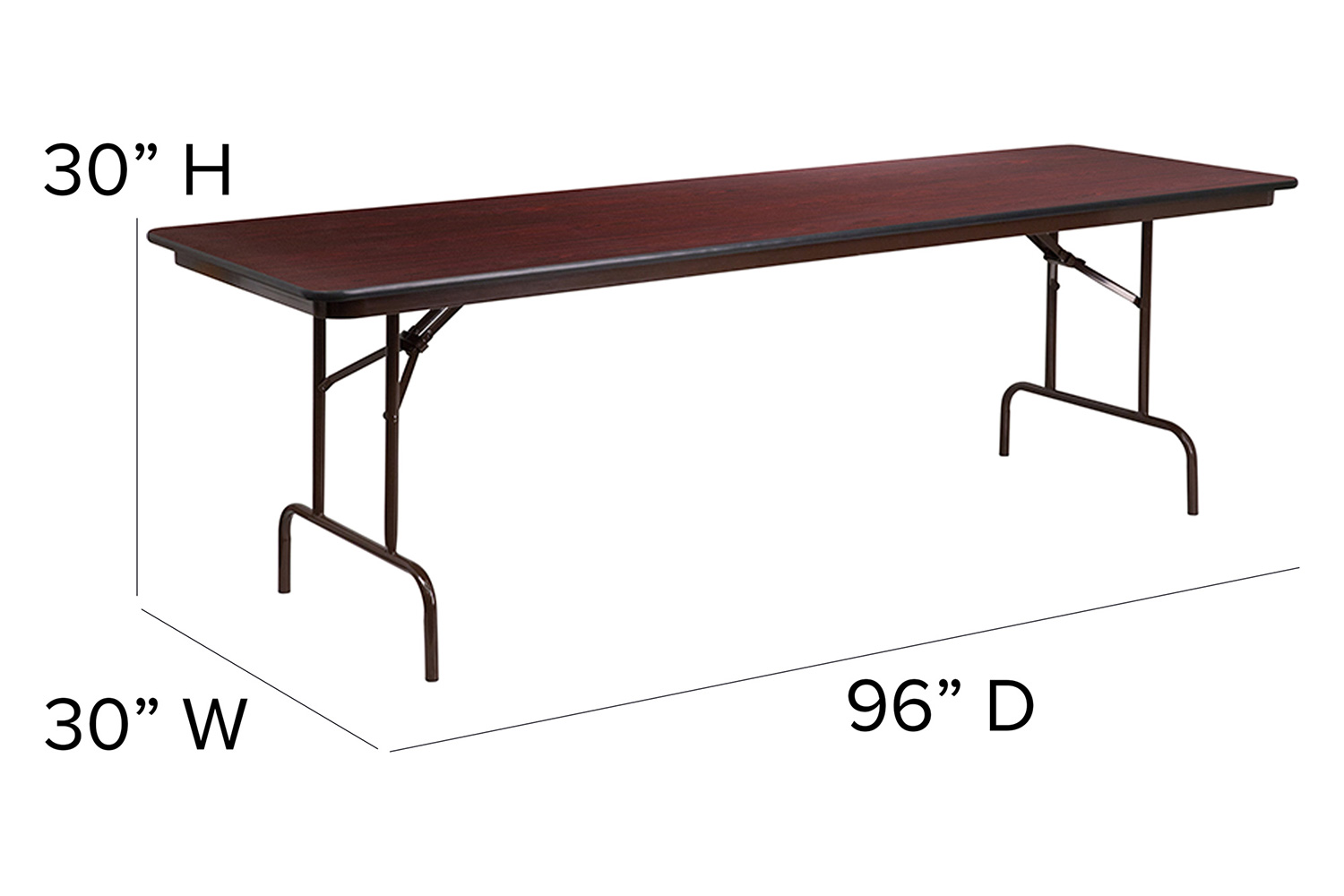 BLNK Frankie Mahogany Melamine Laminate Folding Banquet Table - 2.5'W x 8'L