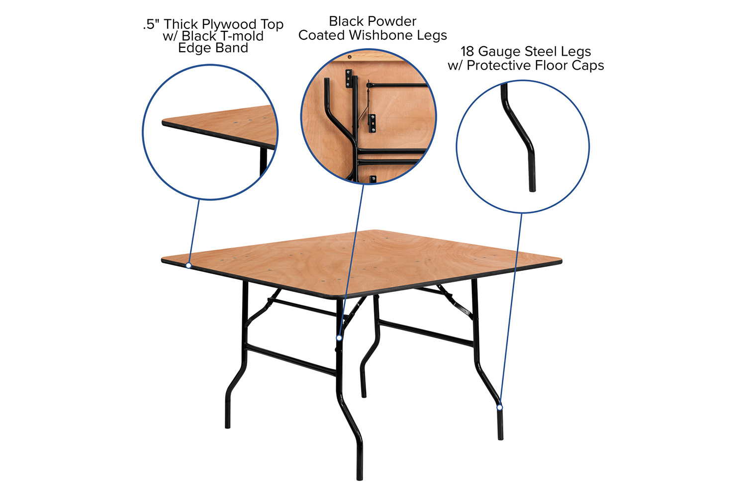 BLNK Gerry Square Wood Folding Banquet Table - 4'W