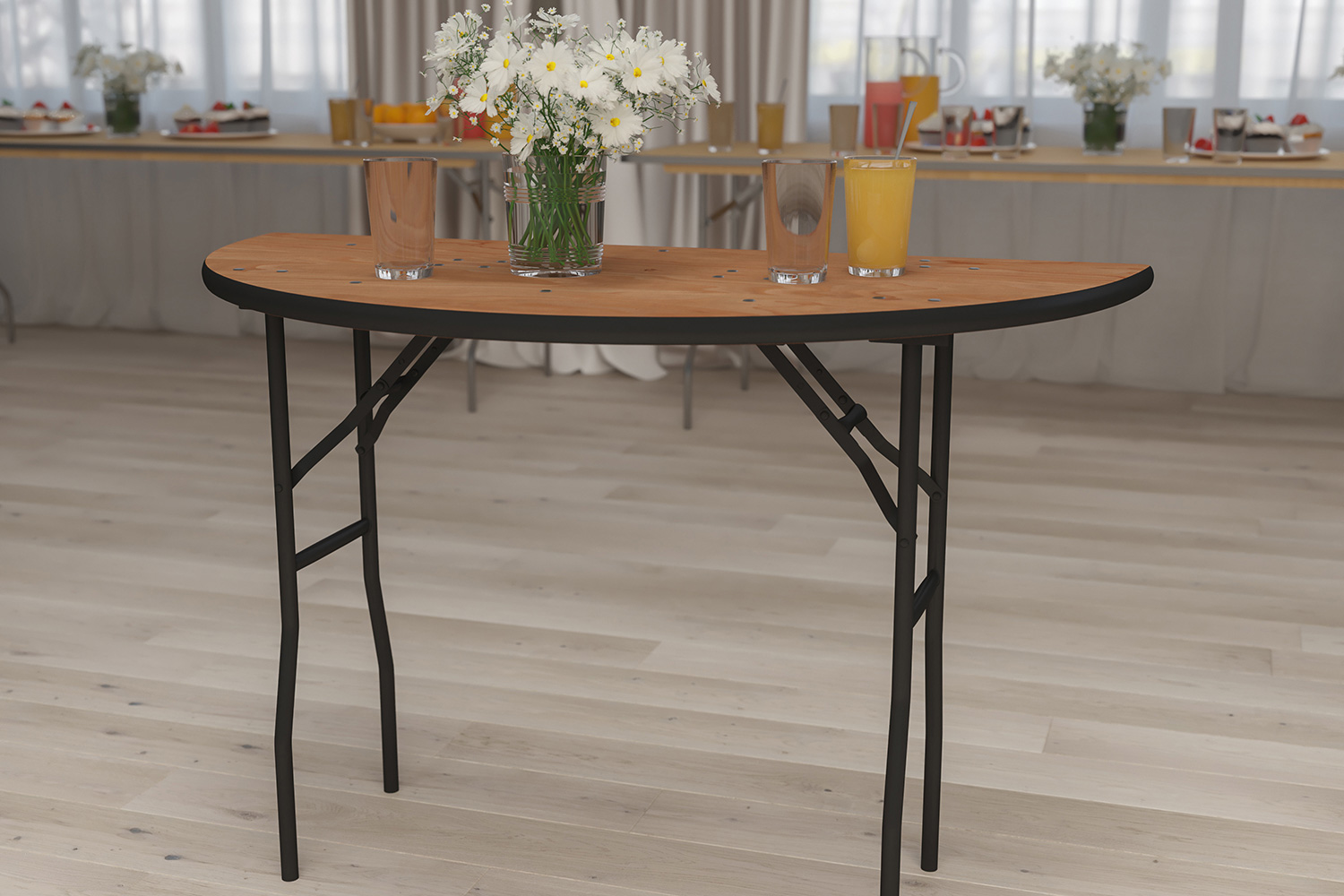 BLNK Furman Round Wood Half-Round Folding Banquet Table