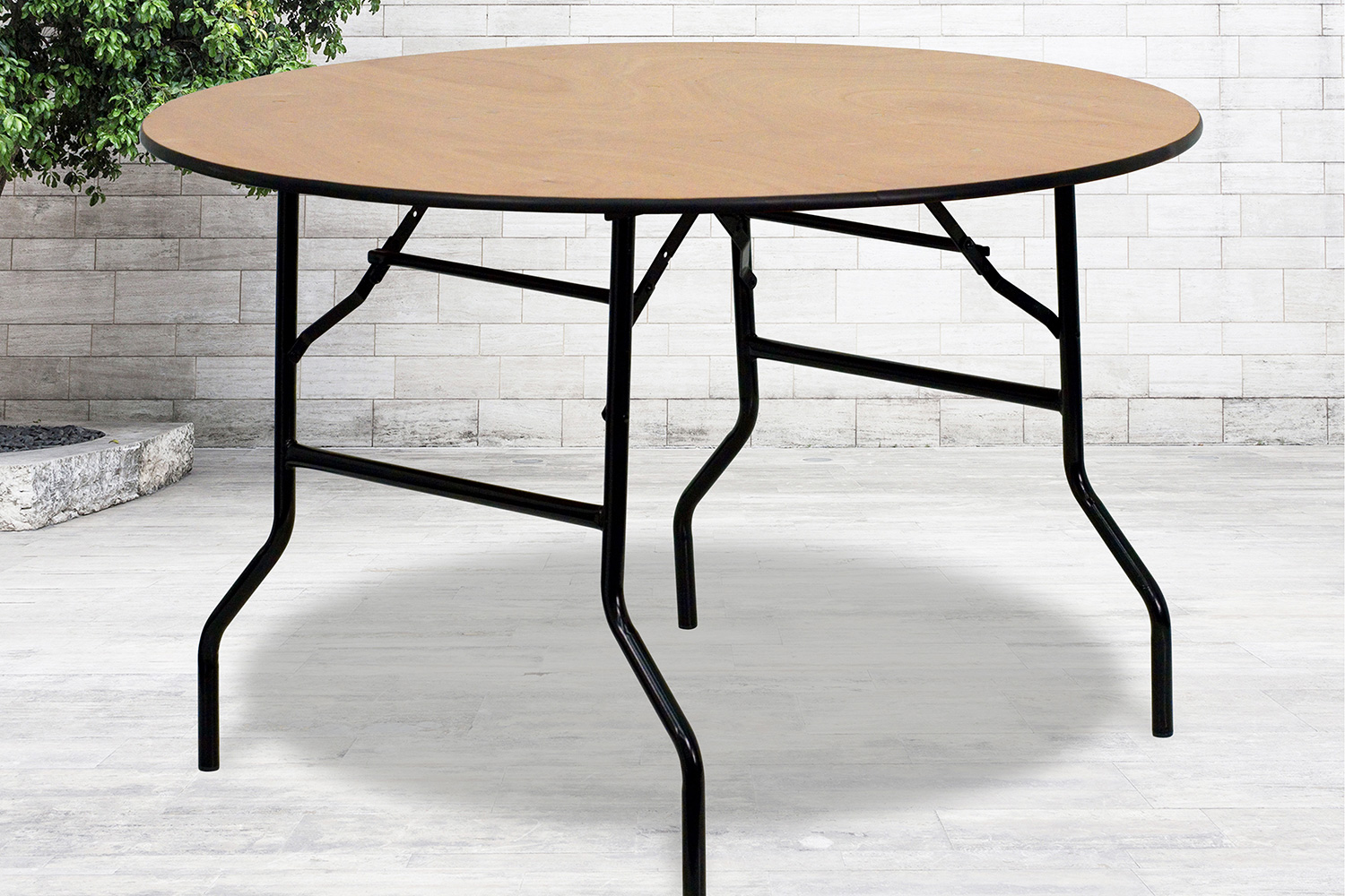 BLNK Furman Round Wood Folding Banquet Table with Clear Coated Finished Top