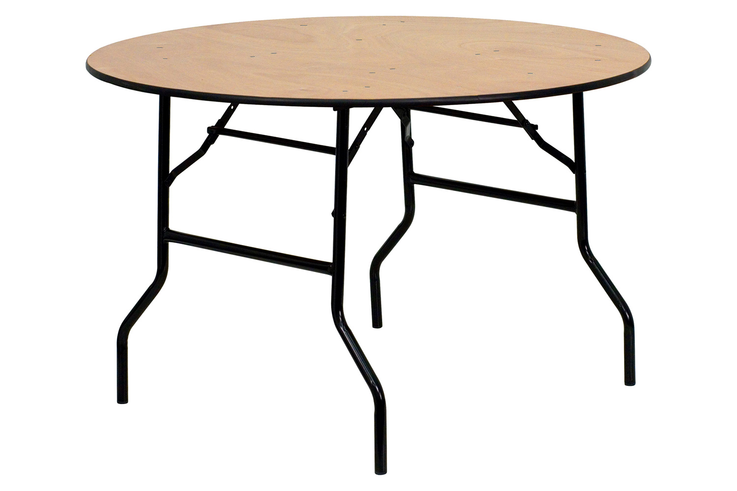 BLNK Furman Round Wood Folding Banquet Table with Clear Coated Finished Top - 4'D