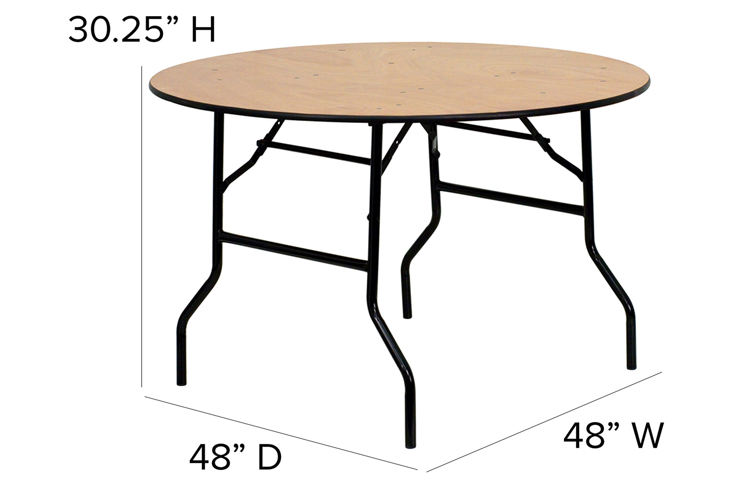 BLNK Furman Round Wood Folding Banquet Table with Clear Coated Finished Top - 4'D