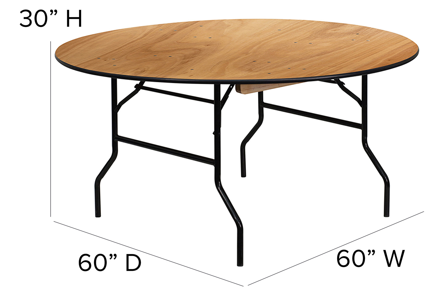 BLNK Furman Round Wood Folding Banquet Table with Clear Coated Finished Top - 5'D