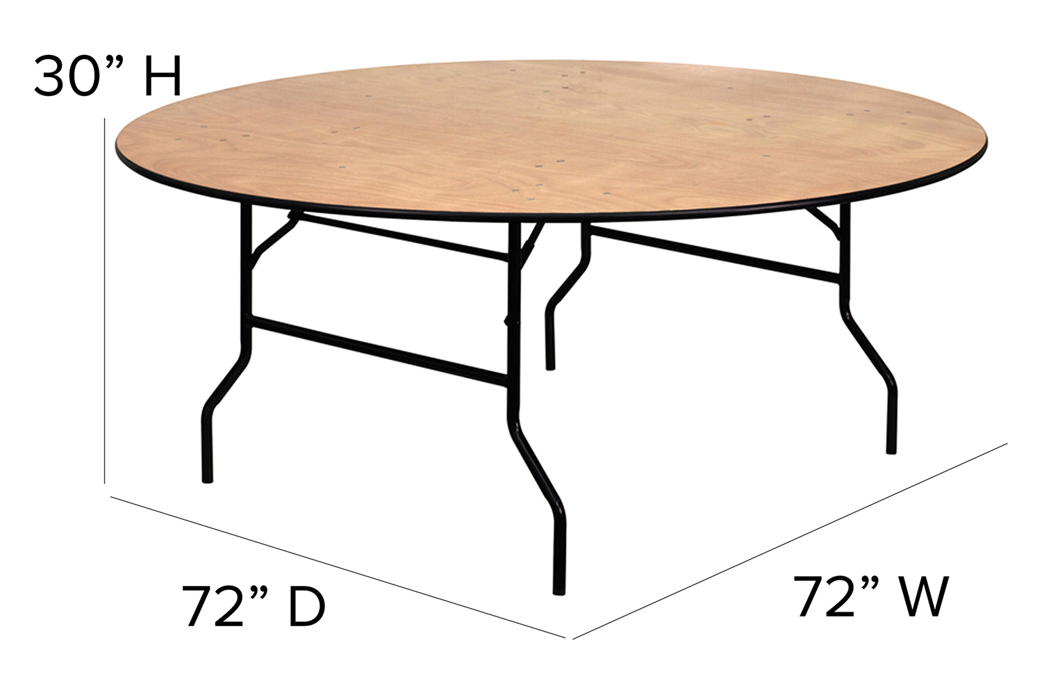 BLNK Furman Round Wood Folding Banquet Table with Clear Coated Finished Top - 6'D