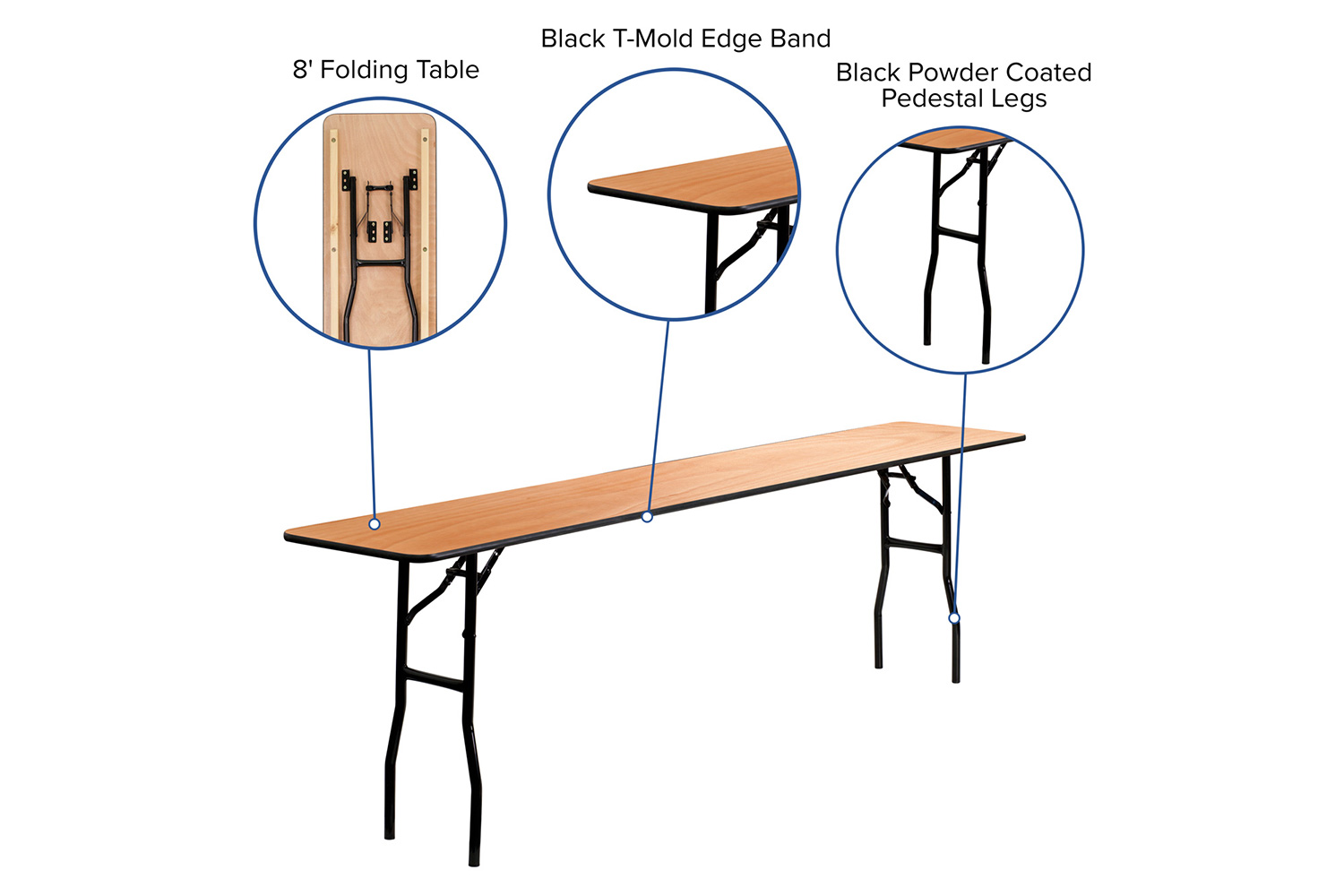 BLNK Gael Rectangular Wood Folding Training - 8'L