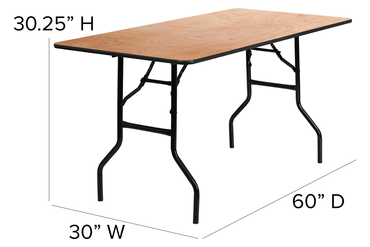 BLNK Gael Rectangular Wood Folding Banquet Table with Clear Coated Finished Top - 5'W x 2.5'L