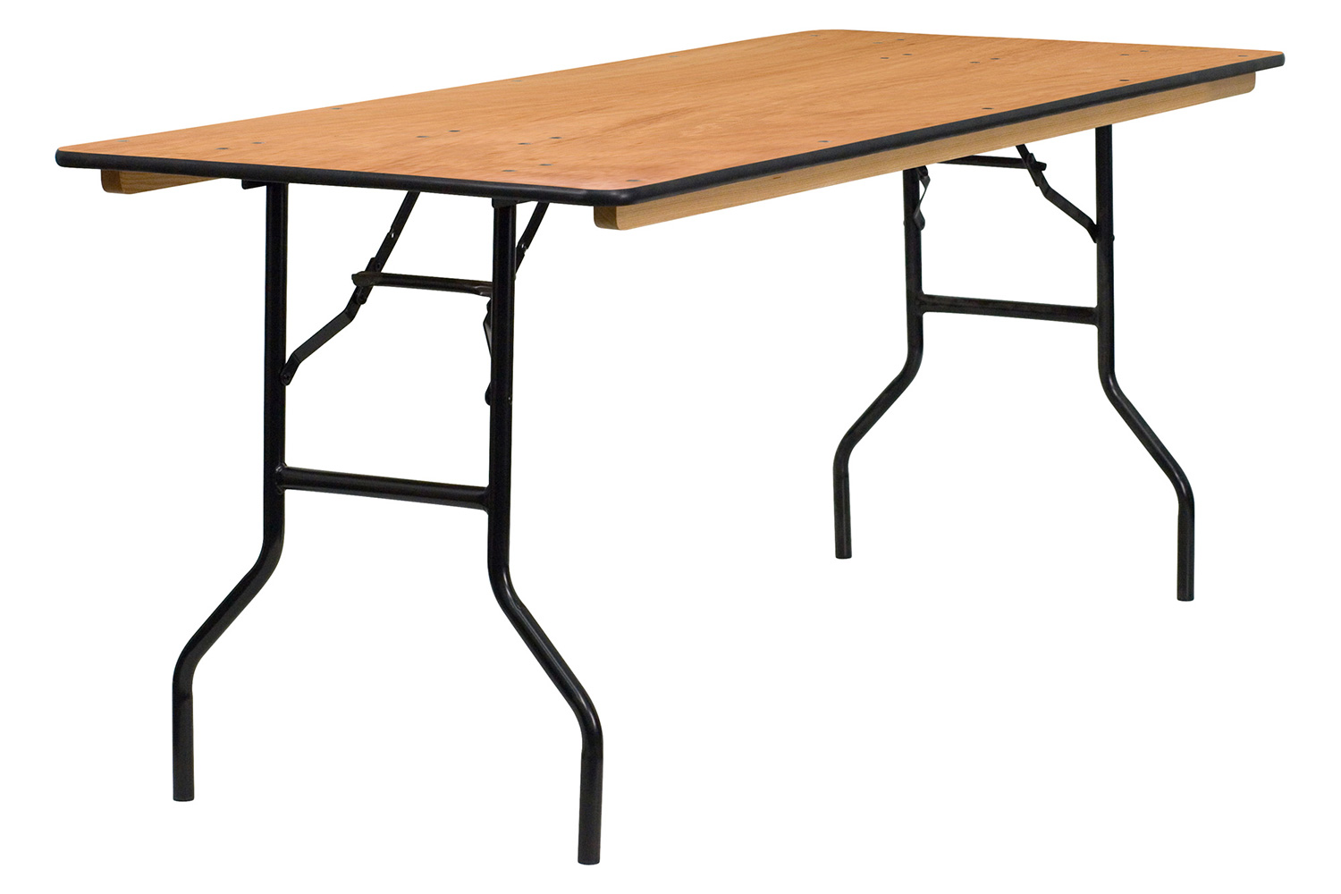 BLNK Gael Rectangular Wood Folding Banquet Table with Clear Coated Finished Top - 6'W x 2.5'L