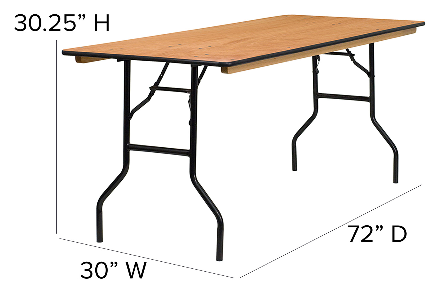 BLNK Gael Rectangular Wood Folding Banquet Table with Clear Coated Finished Top - 6'W x 2.5'L