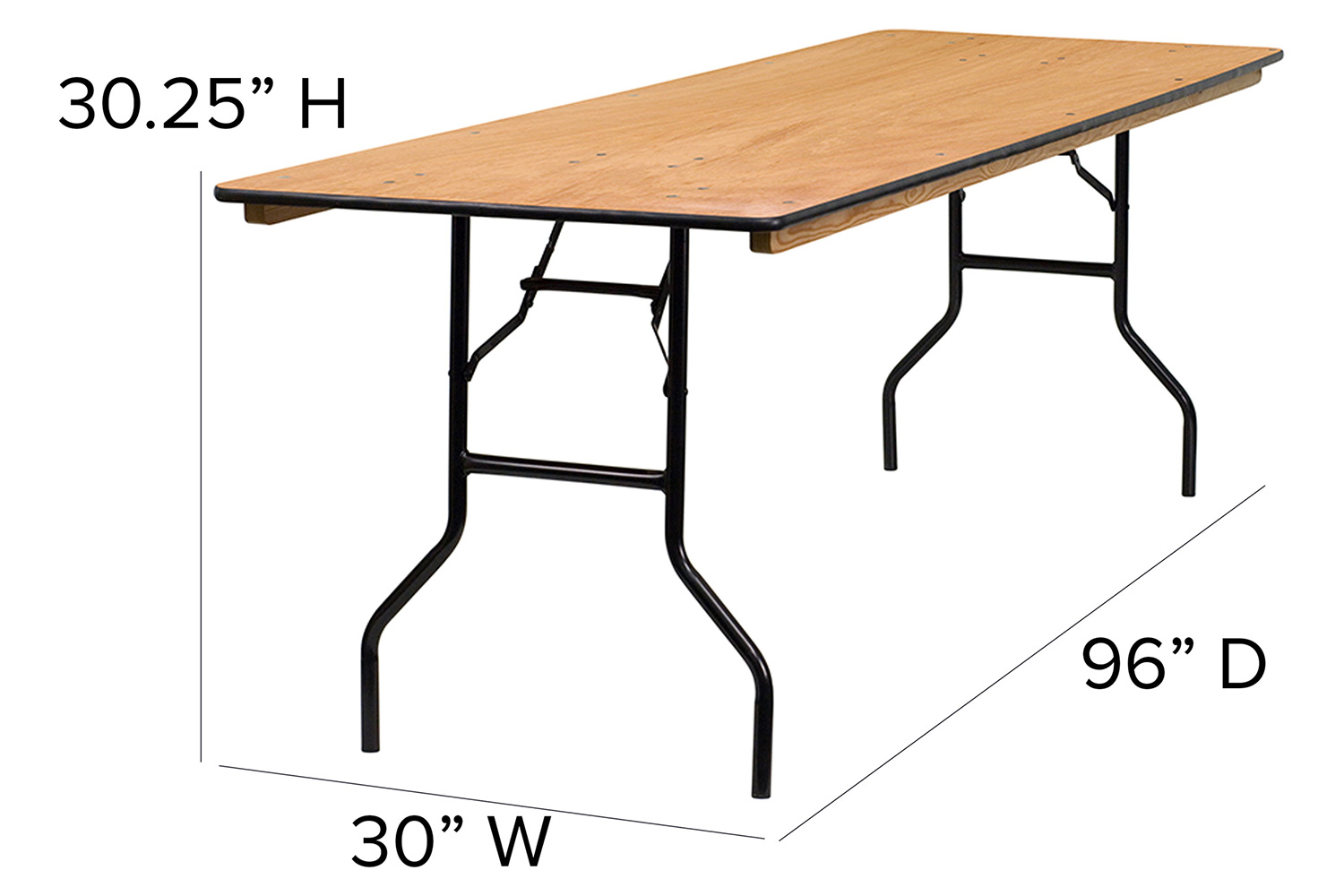 BLNK Gael Rectangular Wood Folding Banquet Table with Clear Coated Finished Top - 2.5'W x 8'L