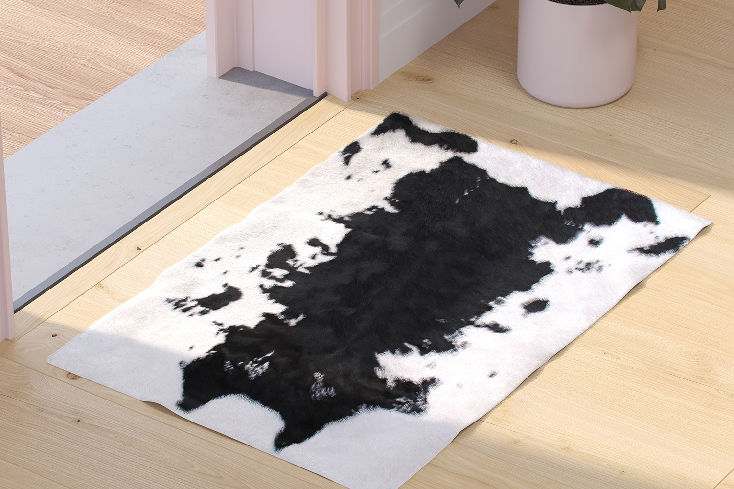 BLNK Barstow Collection Faux Cowhide Print Area Rug with Polyester Backing - Black, 2'W x 3'L