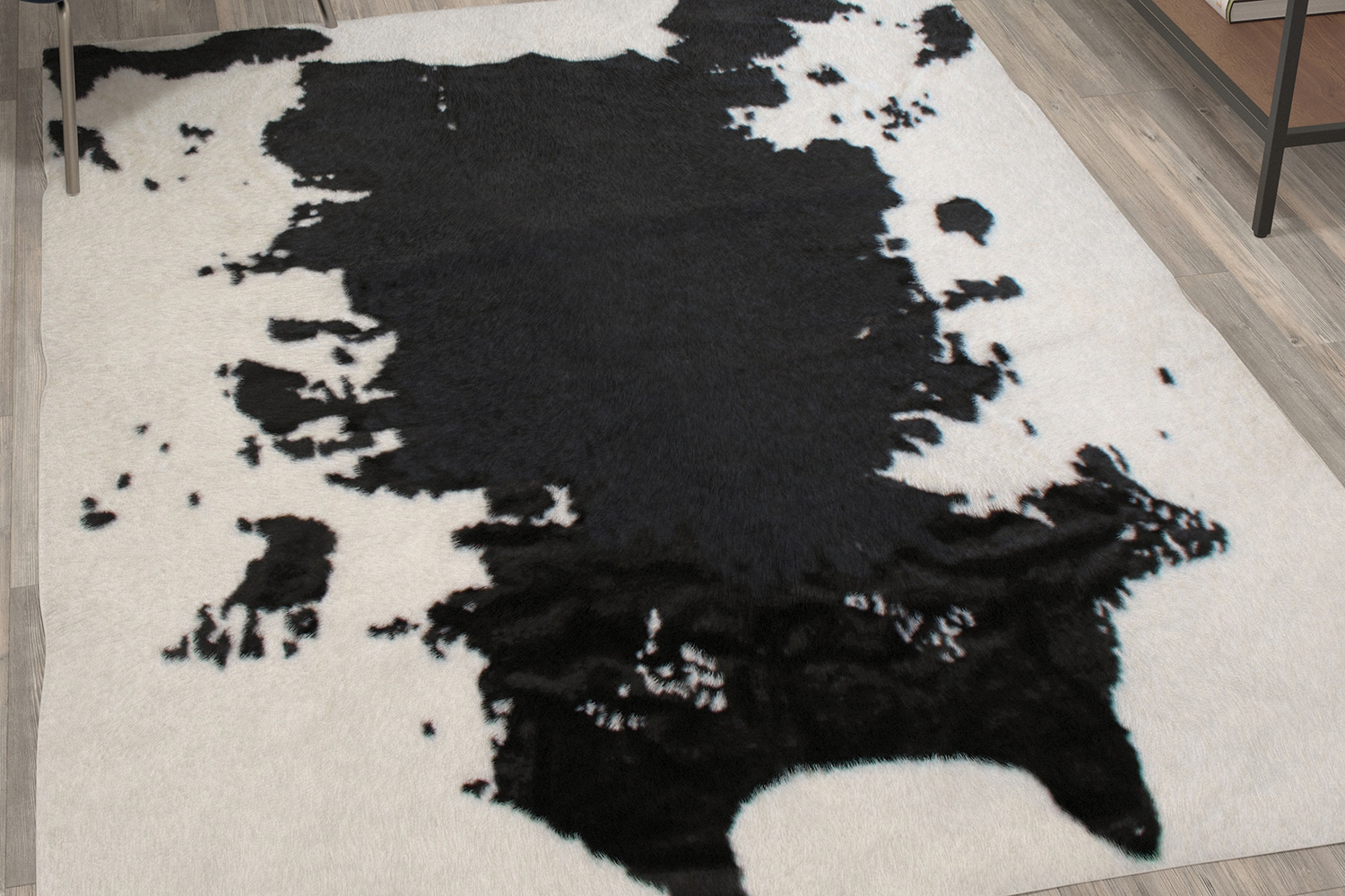 BLNK Barstow Collection Faux Cowhide Print Area Rug with Polyester Backing - Black, 5'W x 7'L