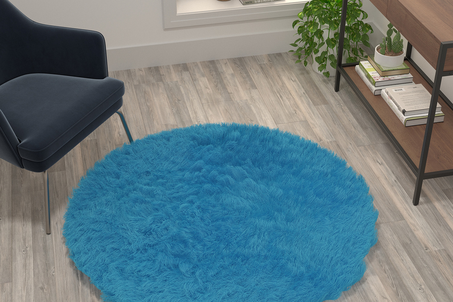 BLNK Chalet Collection Round Faux Fur Area Rug with Polyester Backing - Turquoise, 4'W x 4'L