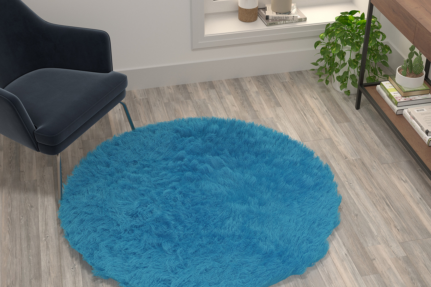 BLNK Chalet Collection Round Faux Fur Area Rug with Polyester Backing